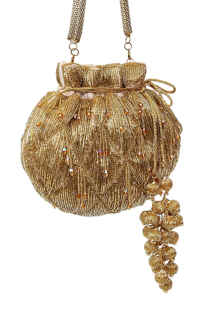Gold Velvet Embellished Potli by SG BY SONIA GULRAJANI at Pernia's Pop Up Shop