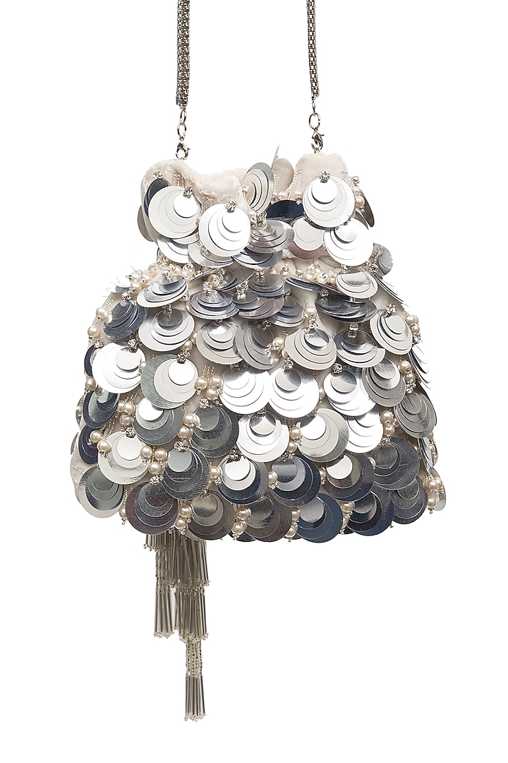 Silver Sequin Embellished Potli by SG BY SONIA GULRAJANI at Pernia's Pop Up Shop