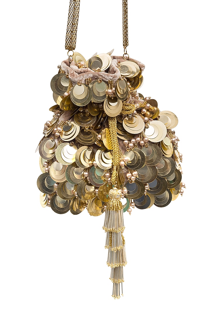 Gold Sequins Embellished Potli by SG BY SONIA GULRAJANI at Pernia's Pop Up Shop