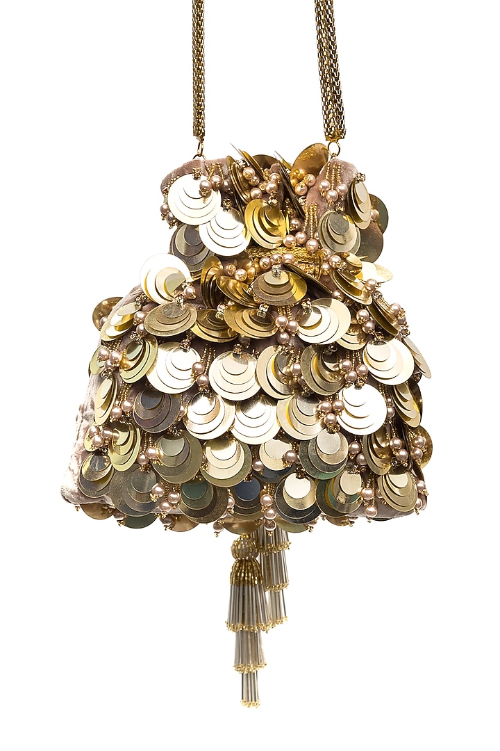 Gold Sequins Embellished Potli by SG BY SONIA GULRAJANI at Pernia's Pop Up Shop