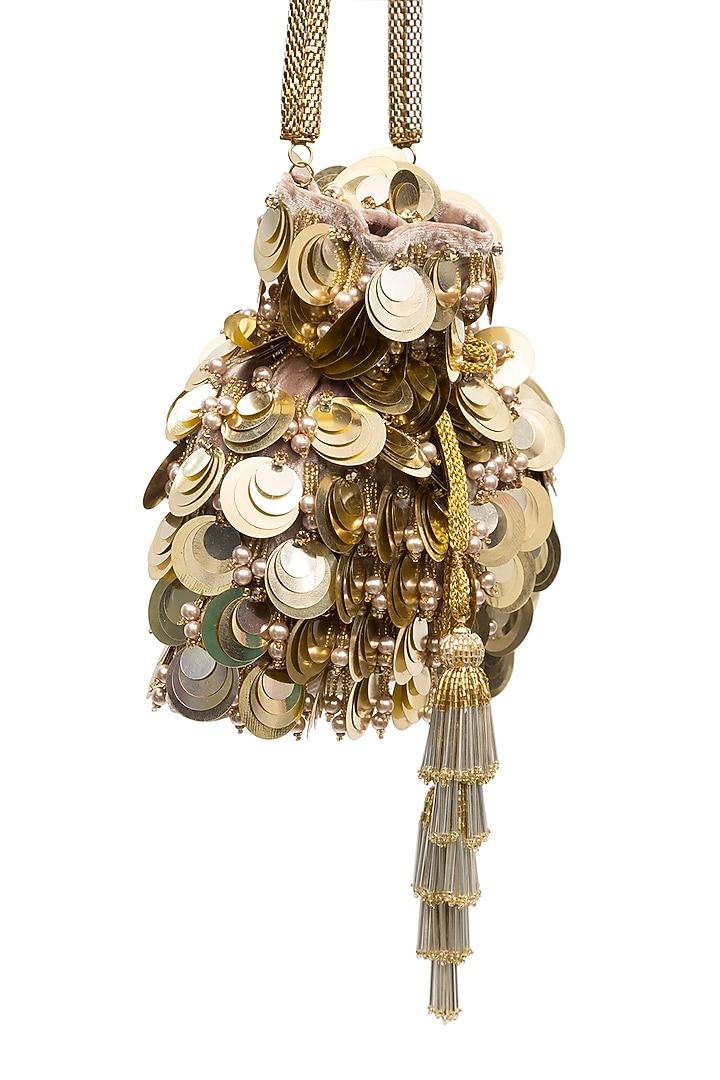 Gold Sequins Embellished Potli by SG BY SONIA GULRAJANI at Pernia's Pop Up Shop