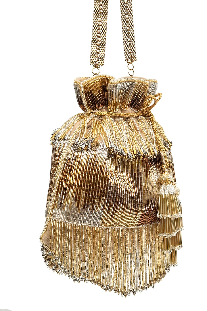 Gold Velvet Embellished Potli by SG BY SONIA GULRAJANI at Pernia's Pop Up Shop