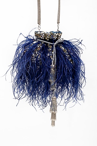 Blue Embellished Potli by SG BY SONIA GULRAJANI