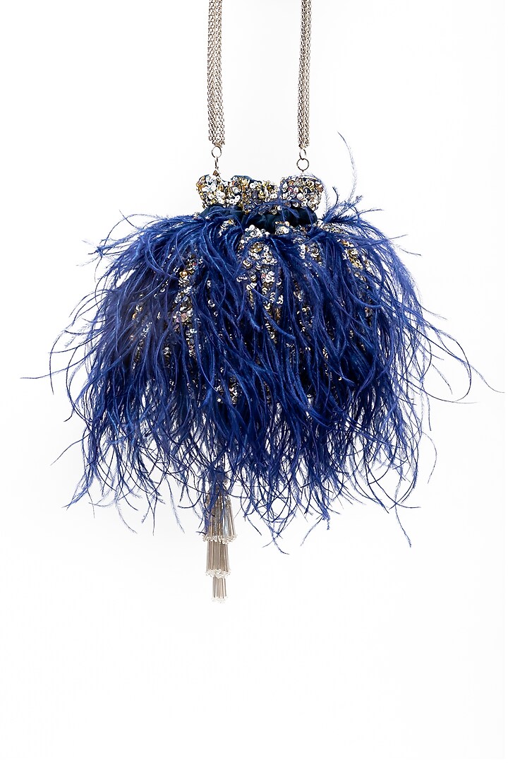 Blue Embellished Potli by SG BY SONIA GULRAJANI at Pernia's Pop Up Shop
