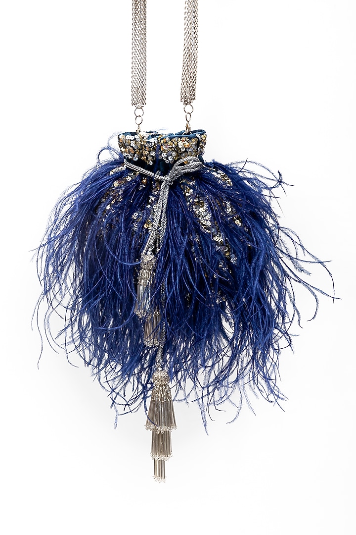 Blue Embellished Potli by SG BY SONIA GULRAJANI at Pernia's Pop Up Shop