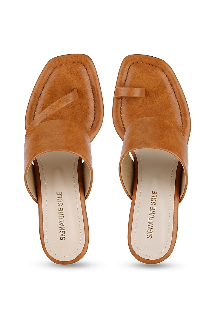 Tan Brown Synthetic Block Heels by Signature Sole