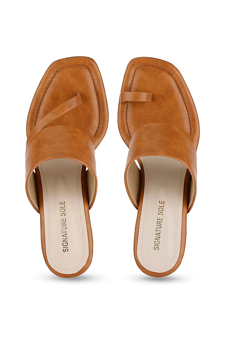 Tan Brown Synthetic Block Heels by Signature Sole at Pernia's Pop Up Shop