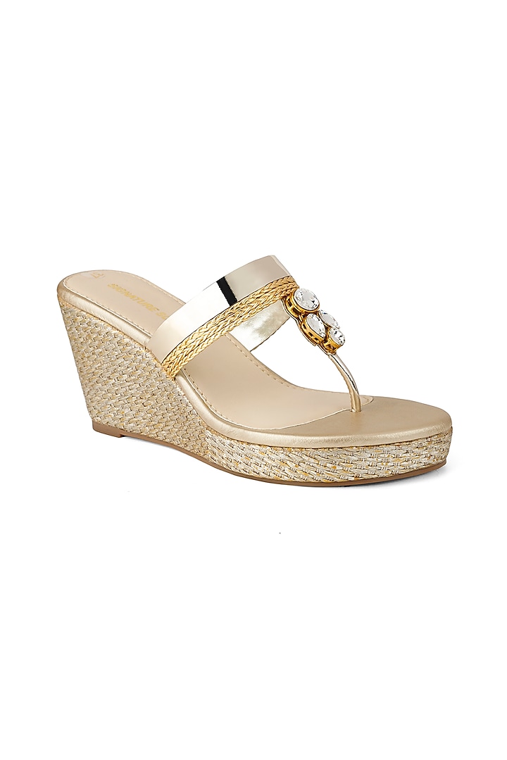 Gold Embellished Wedges by Signature Sole at Pernia's Pop Up Shop