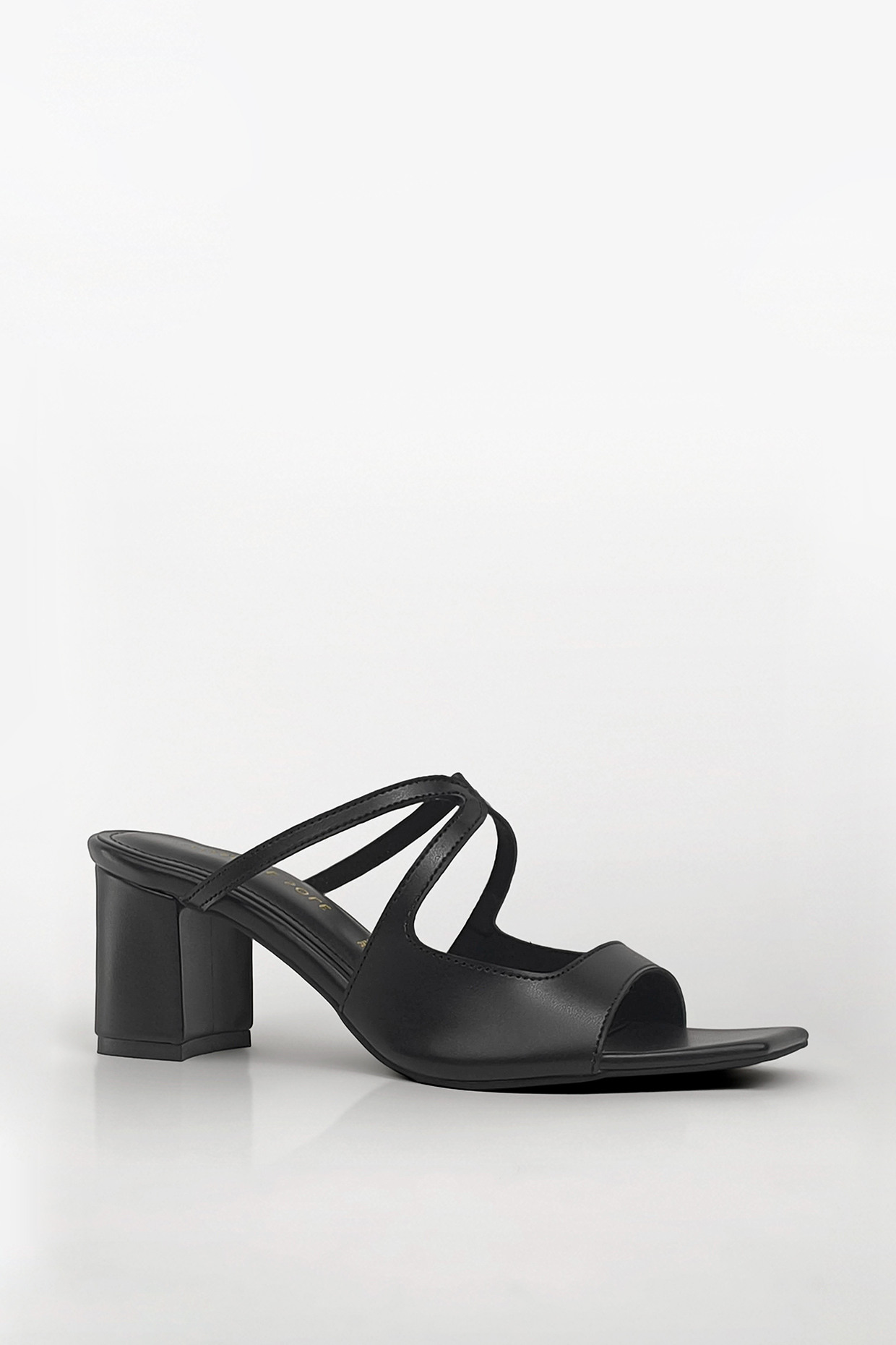 Black Vegan Leather Low Block Heels by Signature Sole at Pernia's Pop Up Shop