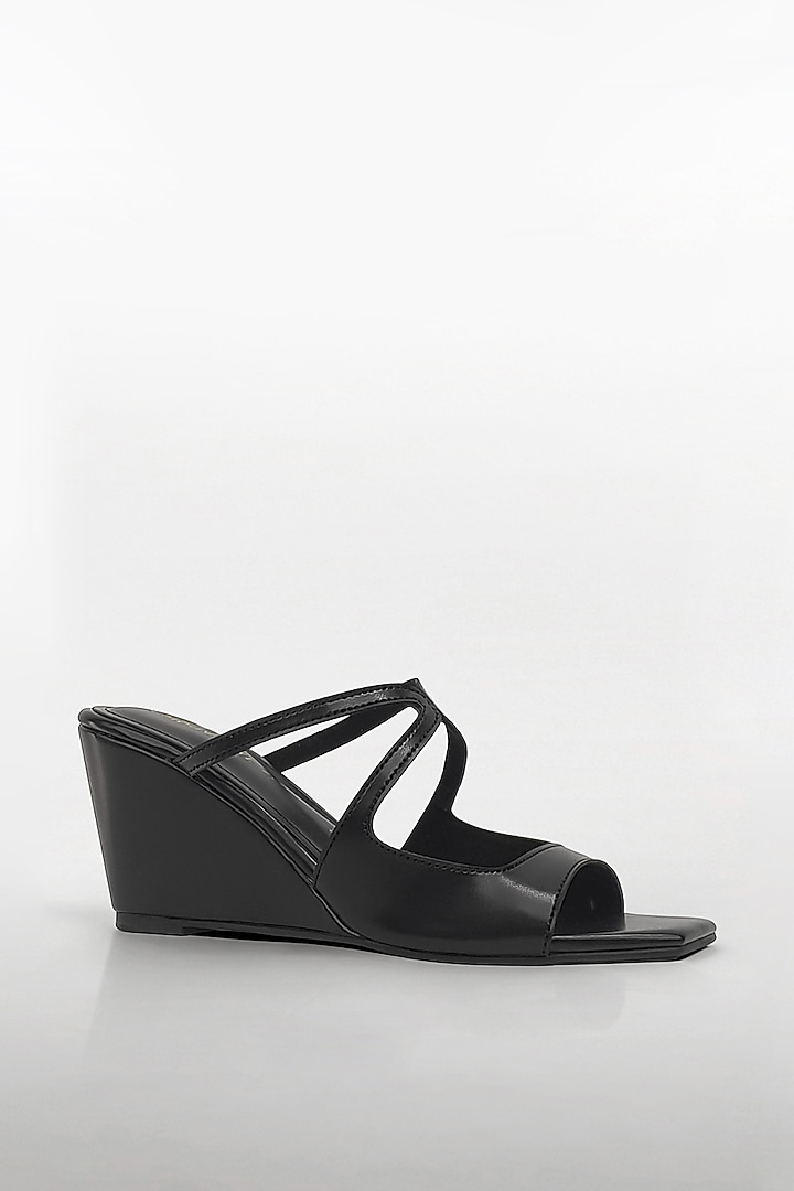 Black Vegan Leather Wedges by Signature Sole at Pernia's Pop Up Shop