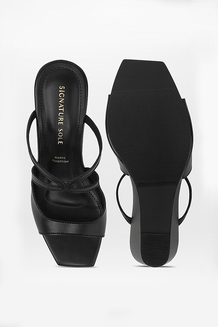 Black Vegan Leather Wedges by Signature Sole at Pernia's Pop Up Shop