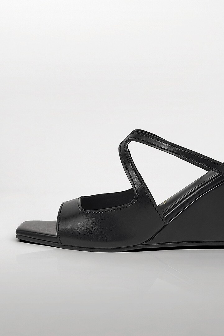Black Vegan Leather Wedges by Signature Sole at Pernia's Pop Up Shop