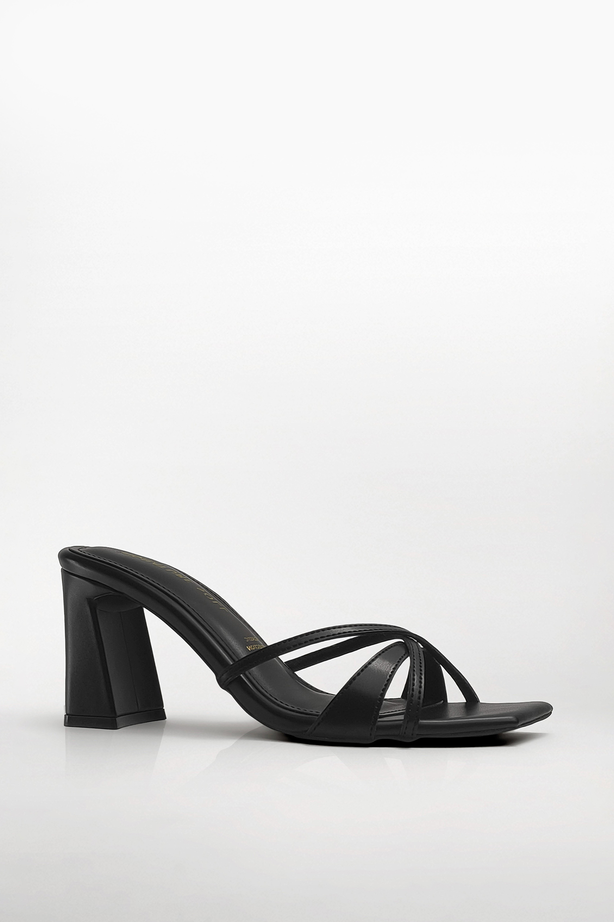 Black Vegan Leather Flared Block Heels by Signature Sole at Pernia's Pop Up Shop