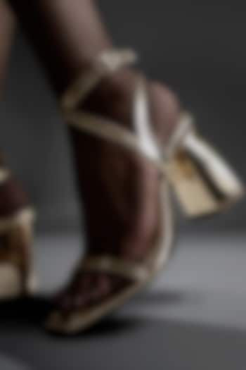 Golden Metallic Vegan Leather Block Heels by Signature Sole at Pernia's Pop Up Shop