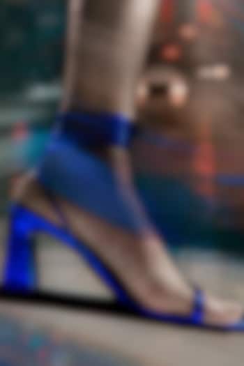Metallic Blue Vegan Leather Lace-Up Heels by Signature Sole at Pernia's Pop Up Shop