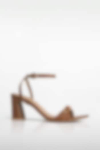 Tan Vegan Leather Block Heels by Signature Sole at Pernia's Pop Up Shop
