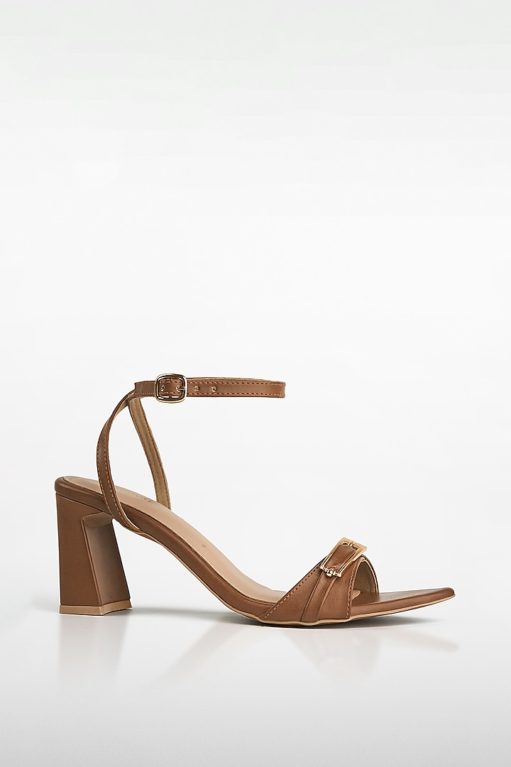 Tan Vegan Leather Block Heels by Signature Sole at Pernia's Pop Up Shop