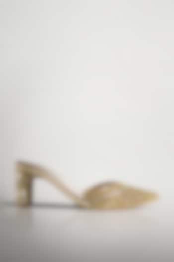 Gold Vegan Leather Mirror Work Heels by Signature Sole at Pernia's Pop Up Shop