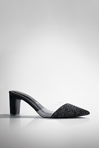 Black Vegan Leather Crystal Shimmer Heels by Signature Sole