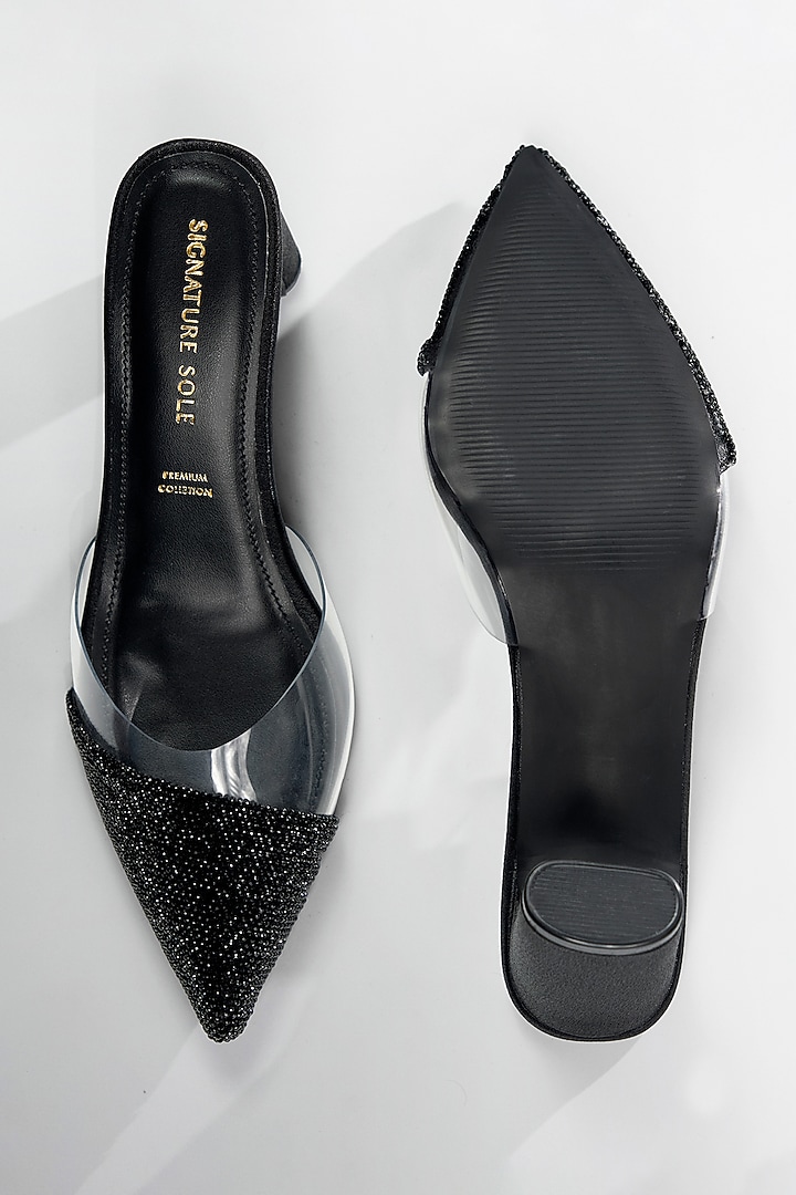 Black Vegan Leather Crystal Shimmer Heels by Signature Sole at Pernia's Pop Up Shop