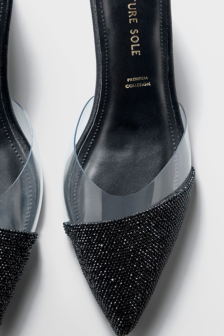 Black Vegan Leather Crystal Shimmer Heels by Signature Sole at Pernia's Pop Up Shop