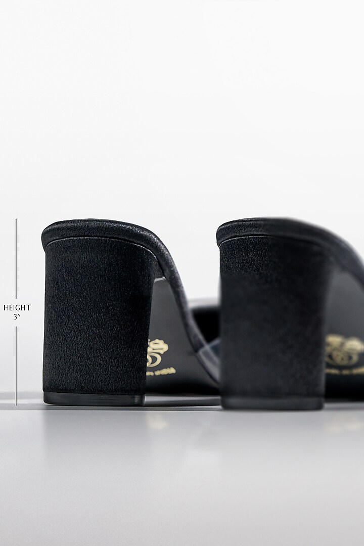 Black Vegan Leather Crystal Shimmer Heels by Signature Sole at Pernia's Pop Up Shop