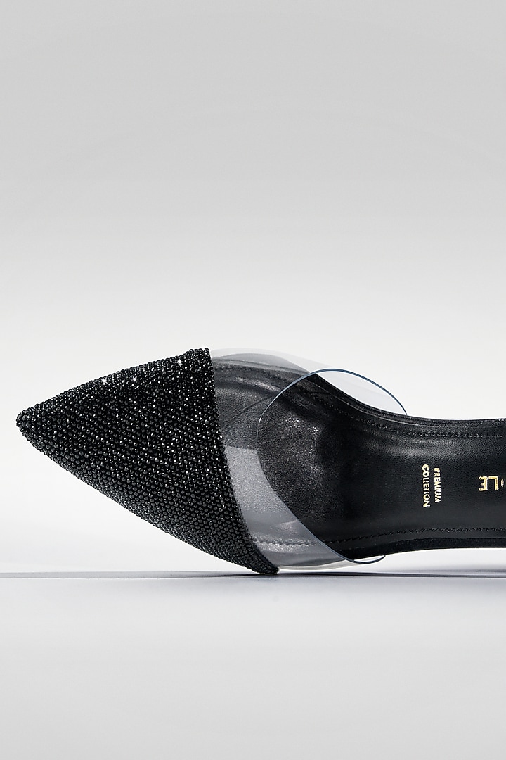 Black Vegan Leather Crystal Shimmer Heels by Signature Sole at Pernia's Pop Up Shop