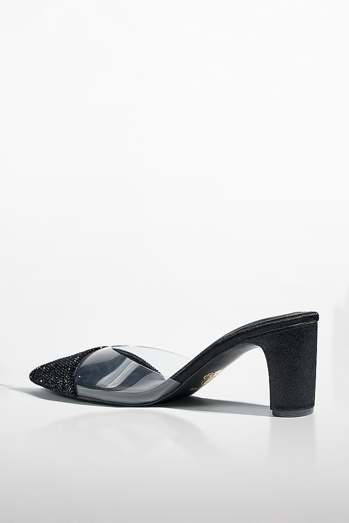Black Vegan Leather Crystal Shimmer Heels by Signature Sole at Pernia's Pop Up Shop
