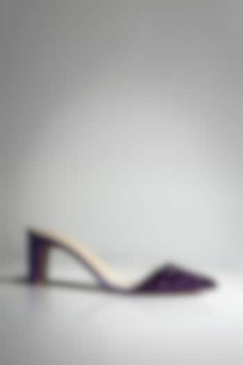 Purple Satin Crystal Shimmer Heels by Signature Sole at Pernia's Pop Up Shop