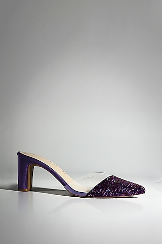 Purple Satin Crystal Shimmer Heels by Signature Sole