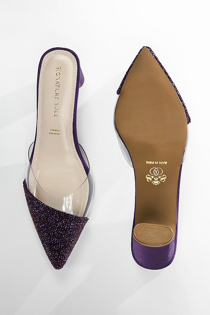 Purple Satin Crystal Shimmer Heels by Signature Sole at Pernia's Pop Up Shop