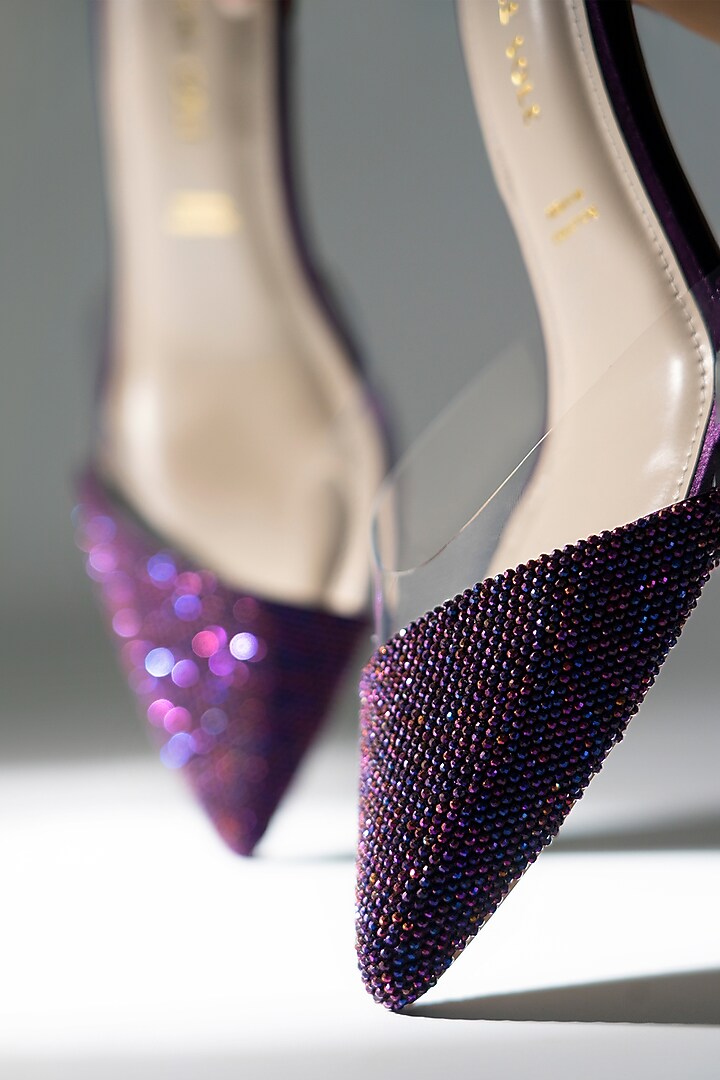 Purple Satin Crystal Shimmer Heels by Signature Sole at Pernia's Pop Up Shop