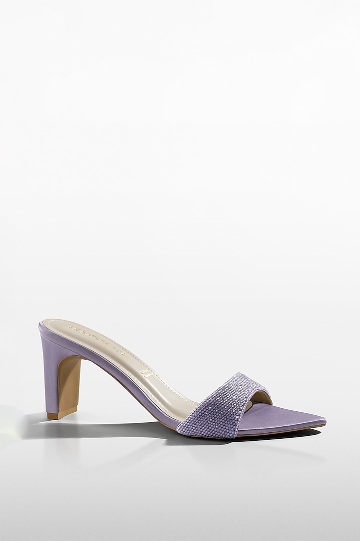 Lavender Satin Shimmer Strap Heels by Signature Sole at Pernia's Pop Up Shop