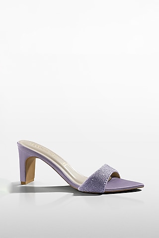 Lavender Satin Shimmer Strap Heels by Signature Sole