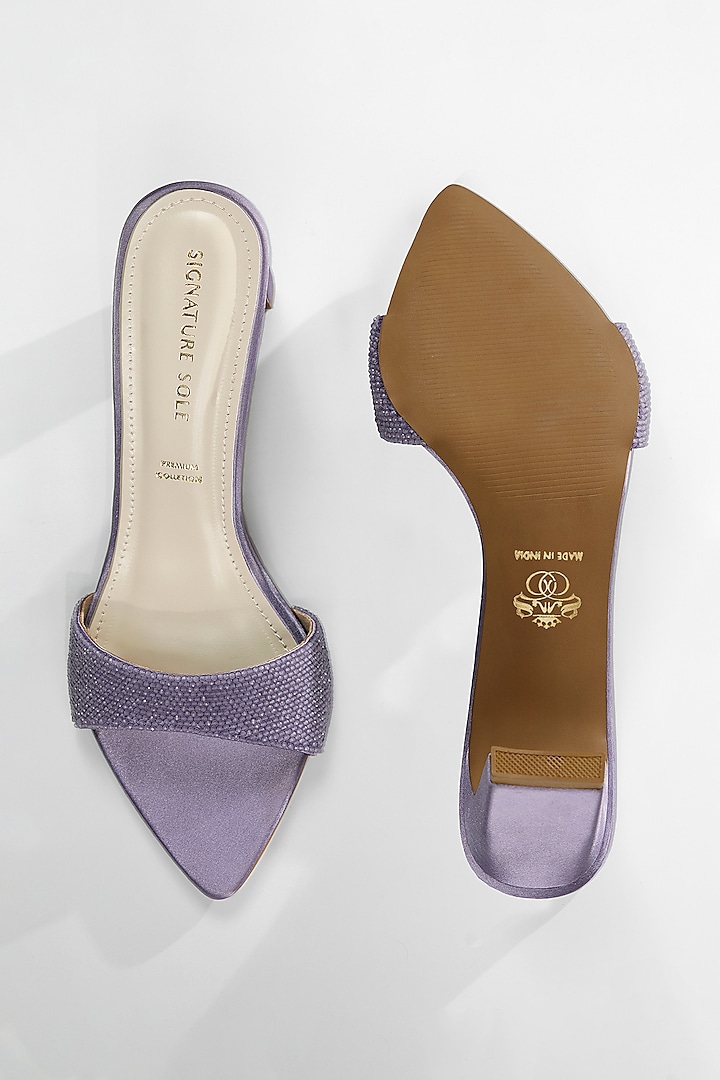 Lavender Satin Shimmer Strap Heels by Signature Sole at Pernia's Pop Up Shop