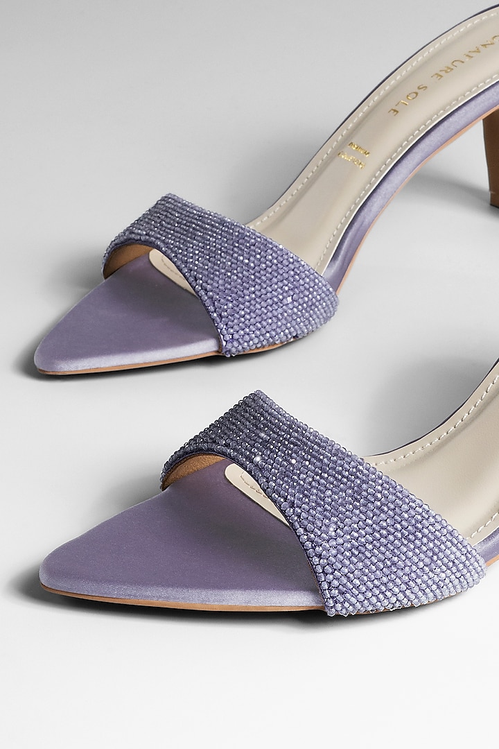 Lavender Satin Shimmer Strap Heels by Signature Sole at Pernia's Pop Up Shop