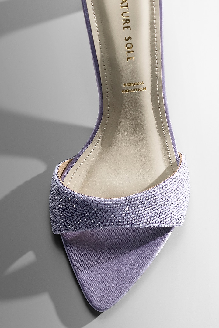 Lavender Satin Shimmer Strap Heels by Signature Sole at Pernia's Pop Up Shop