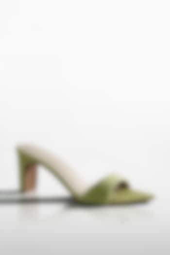 Pastel Green Vegan Leather Beaded Strap Heels by Signature Sole at Pernia's Pop Up Shop