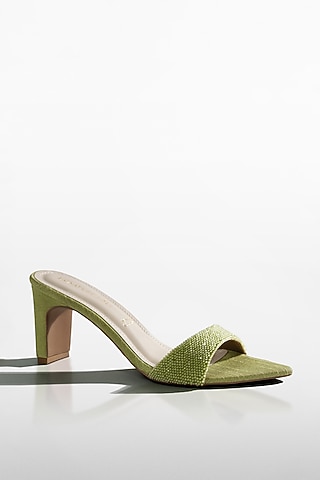 Pastel Green Vegan Leather Beaded Strap Heels by Signature Sole