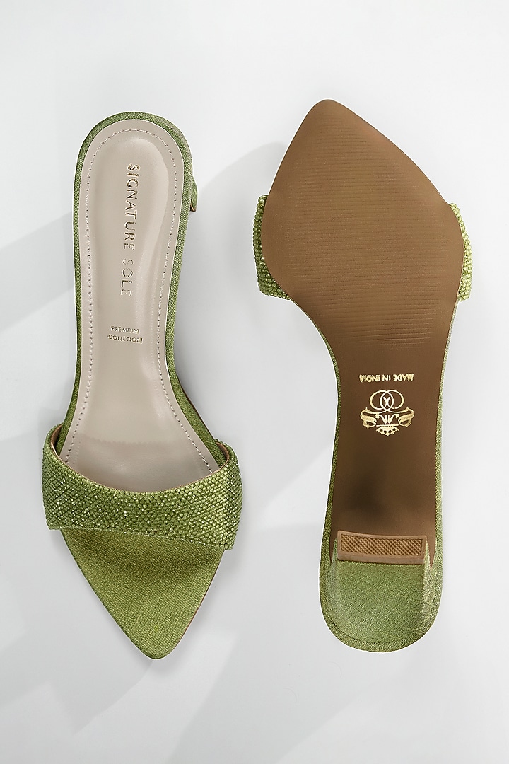 Pastel Green Vegan Leather Beaded Strap Heels by Signature Sole at Pernia's Pop Up Shop