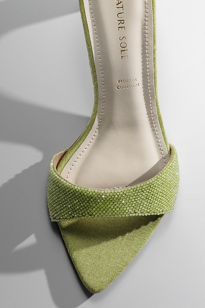 Pastel Green Vegan Leather Beaded Strap Heels by Signature Sole at Pernia's Pop Up Shop