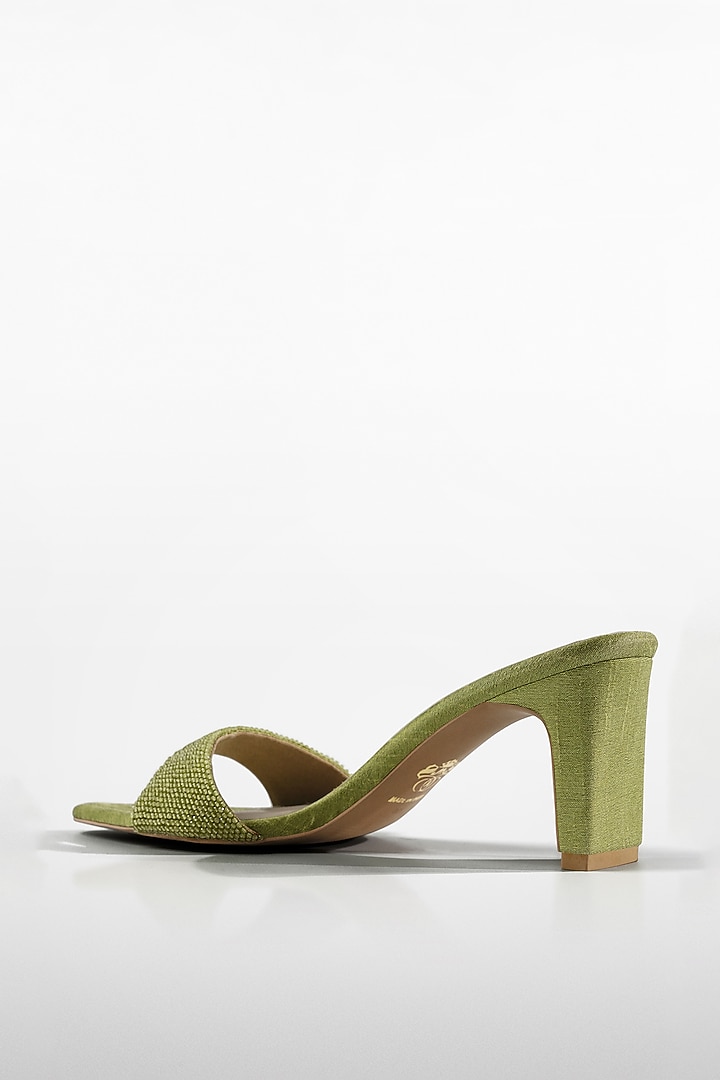 Pastel Green Vegan Leather Beaded Strap Heels by Signature Sole at Pernia's Pop Up Shop