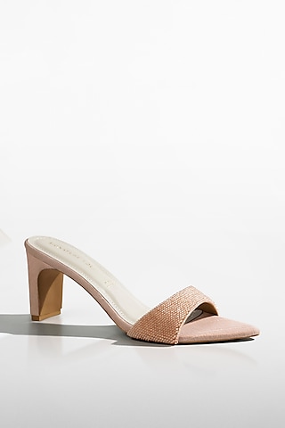 Peach Vegan Leather Crystal Heels by Signature Sole