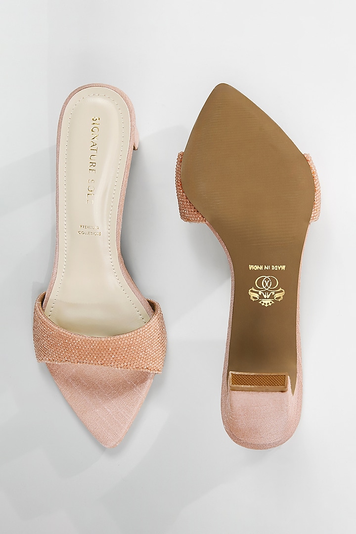 Peach Vegan Leather Crystal Heels by Signature Sole at Pernia's Pop Up Shop
