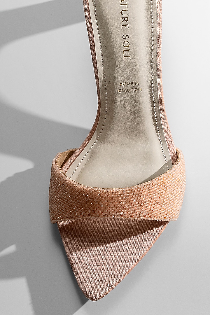 Peach Vegan Leather Crystal Heels by Signature Sole at Pernia's Pop Up Shop
