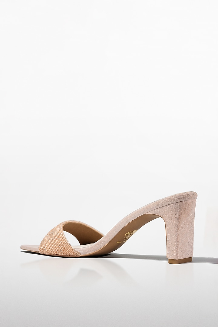 Peach Vegan Leather Crystal Heels by Signature Sole at Pernia's Pop Up Shop