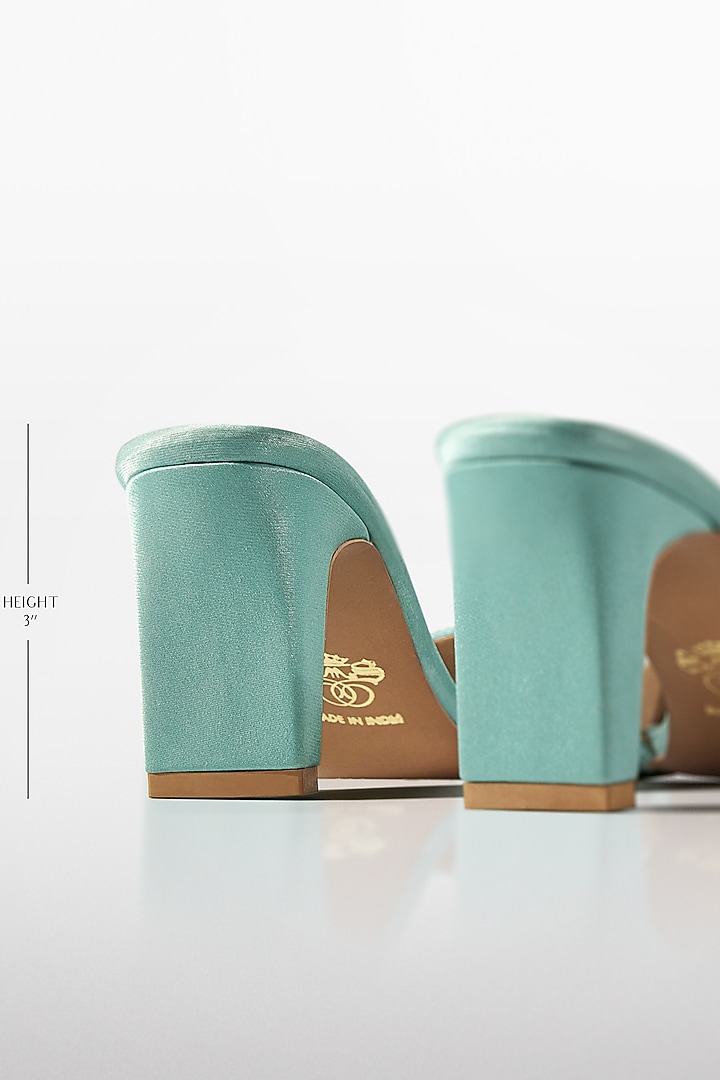 Mint Blue Vegan Leather Crystal Embellished Heels by Signature Sole at Pernia's Pop Up Shop