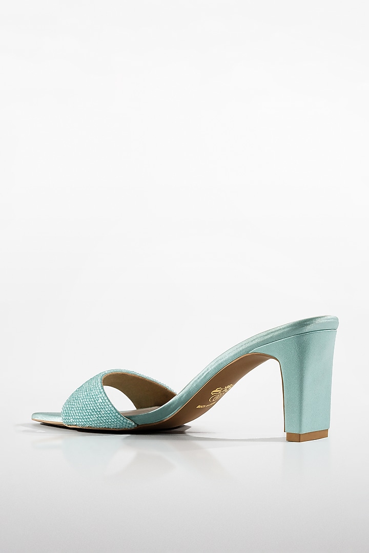 Mint Blue Vegan Leather Crystal Embellished Heels by Signature Sole at Pernia's Pop Up Shop