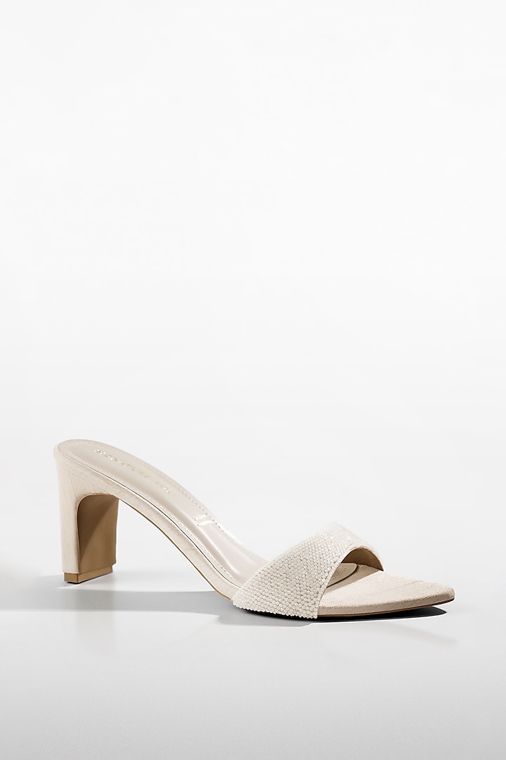 Ivory Vegan Leather Crystal Embellished Heels by Signature Sole at Pernia's Pop Up Shop