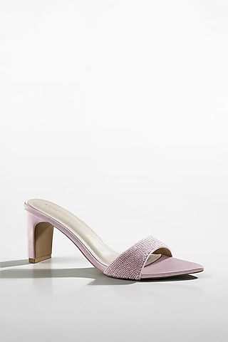 Blush Pink Satin Crystal Embellished Heels by Signature Sole
